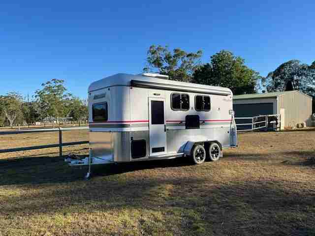 White Peaceland horse float with accommodation area parked on a rural NSW property, financed by iCREDIT Horse Float Loans.